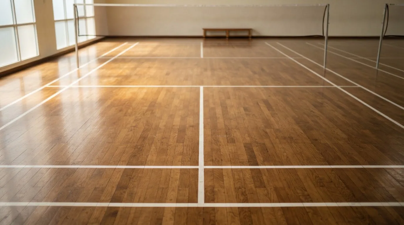 Una sala de tribunal vacía con bancos de madera a la luz de la mañana