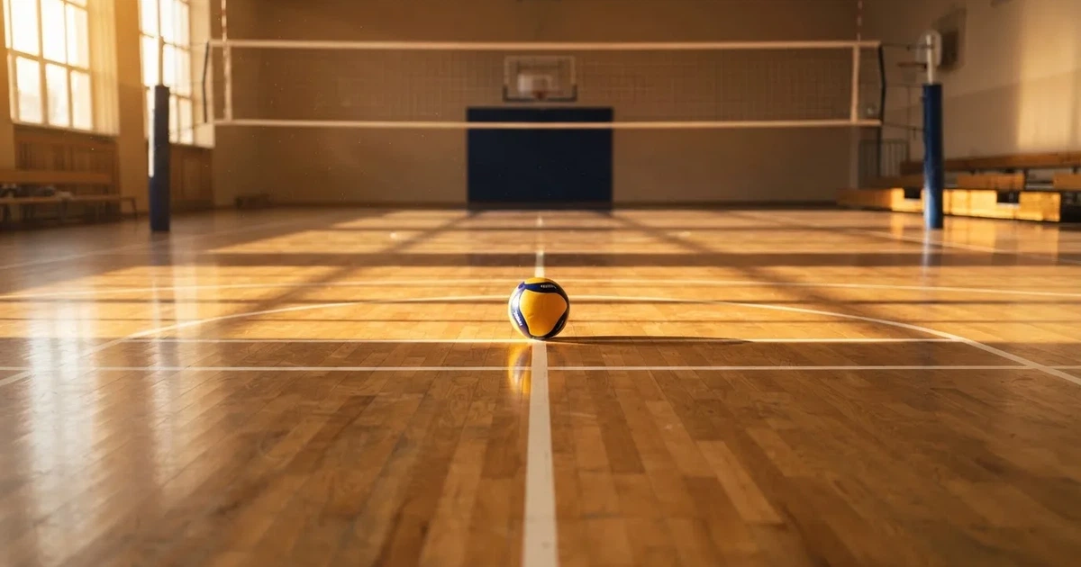 Un balón en el punto central de un campo de césped a la luz de la mañana